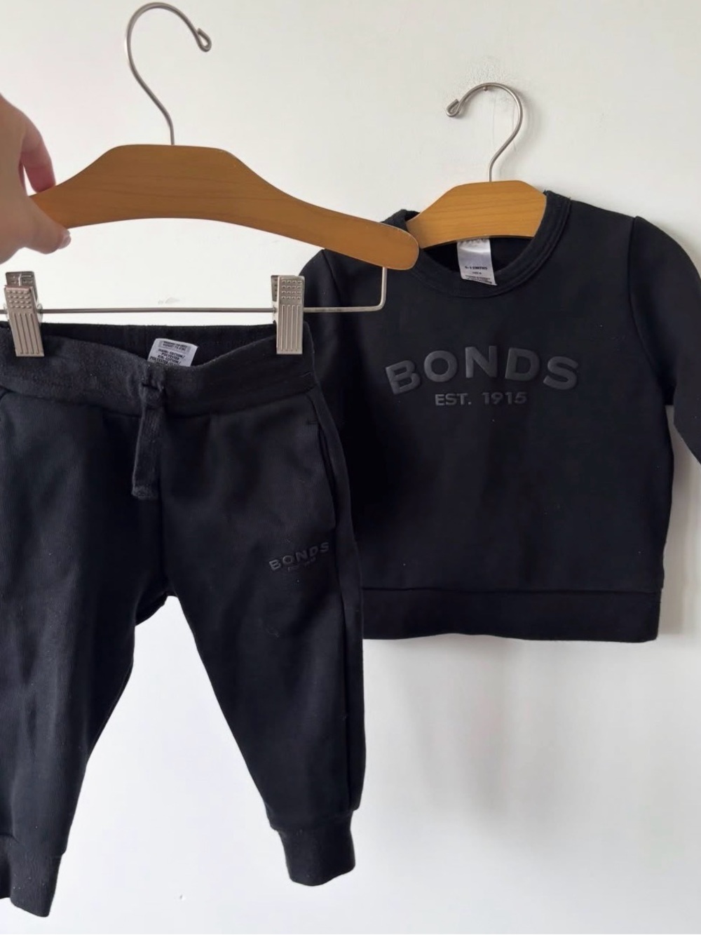 Bonds Kids Black Sweat Set — Crew & Joggers